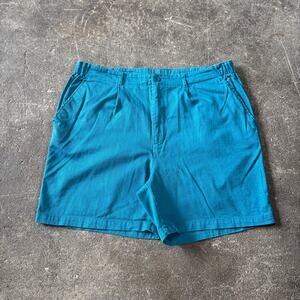 Vintage DASH Pleated Shorts Mens L Blue Green Teal 90s Summer 6" Preppy